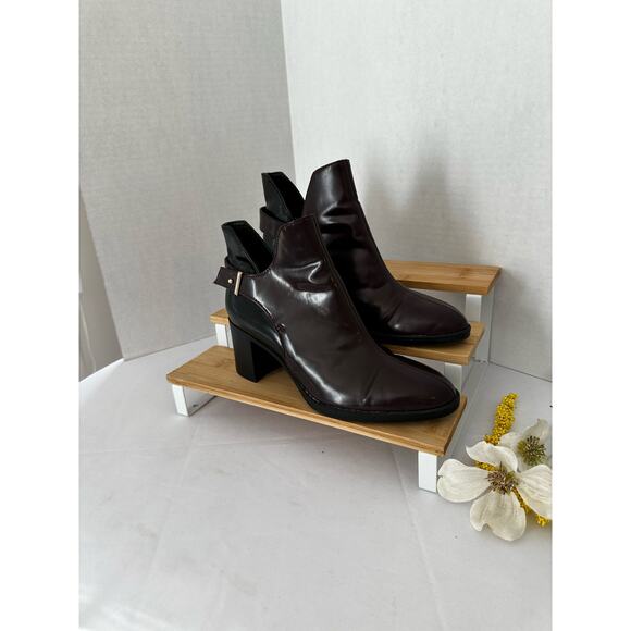 Zara burgundy dark Cherry ankle boots leather size 6 with zipper and gold buckle - Picture 8 of 8